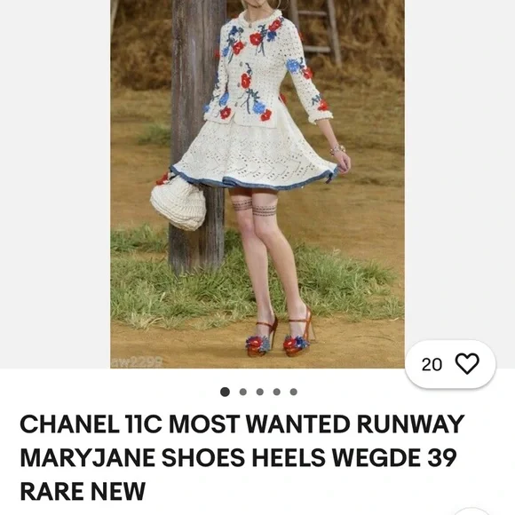 Chanel Rare Runway MarieJane Wedge Brown Floral Heels Size 7.5 M - Picture 2 of 16